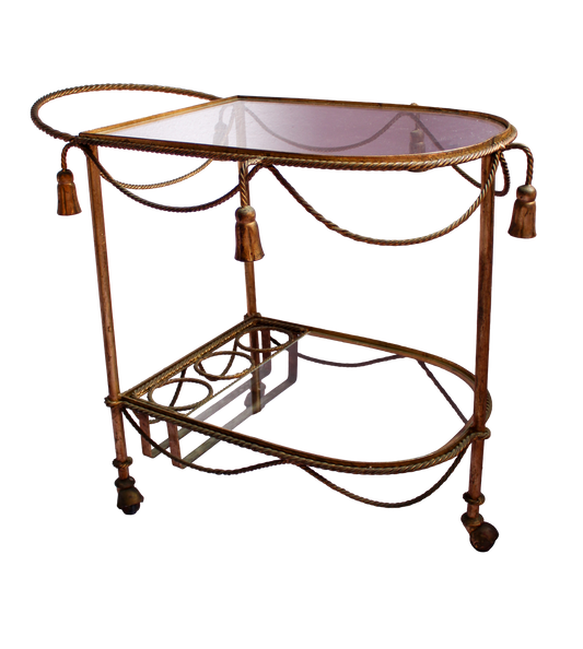 Mid Century Italian Rope & Tassel Bar Cart Drinks Trolley