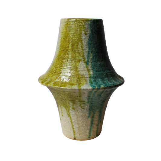 Mid Century Japanese Green Drip Pottery Vase