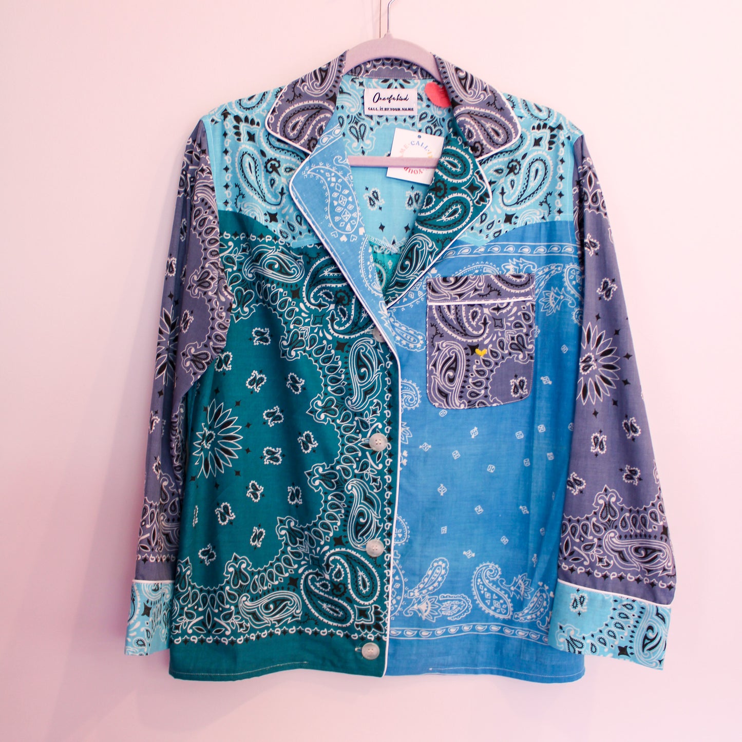 One of a Kind Patchwork Bandana Shirt - Blue