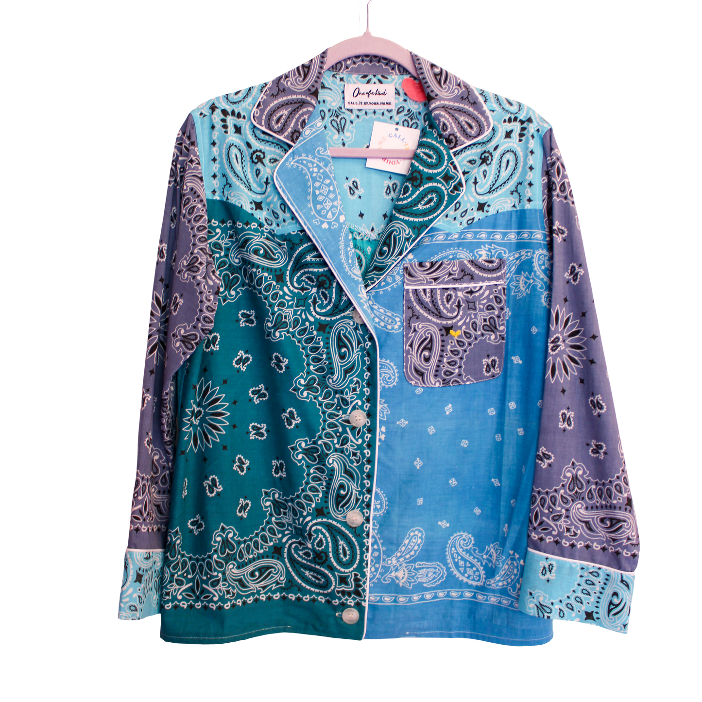 One of a Kind Patchwork Bandana Shirt - Blue