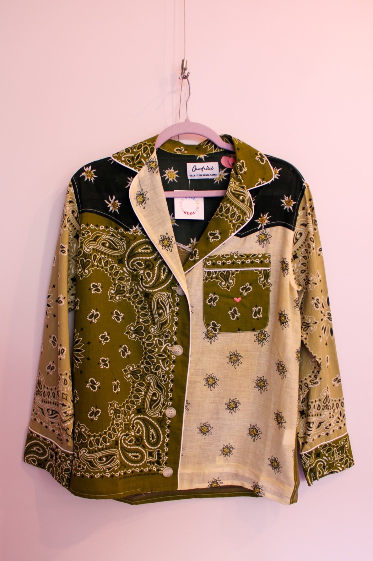 One of a Kind Patchwork Bandana Shirt - Green