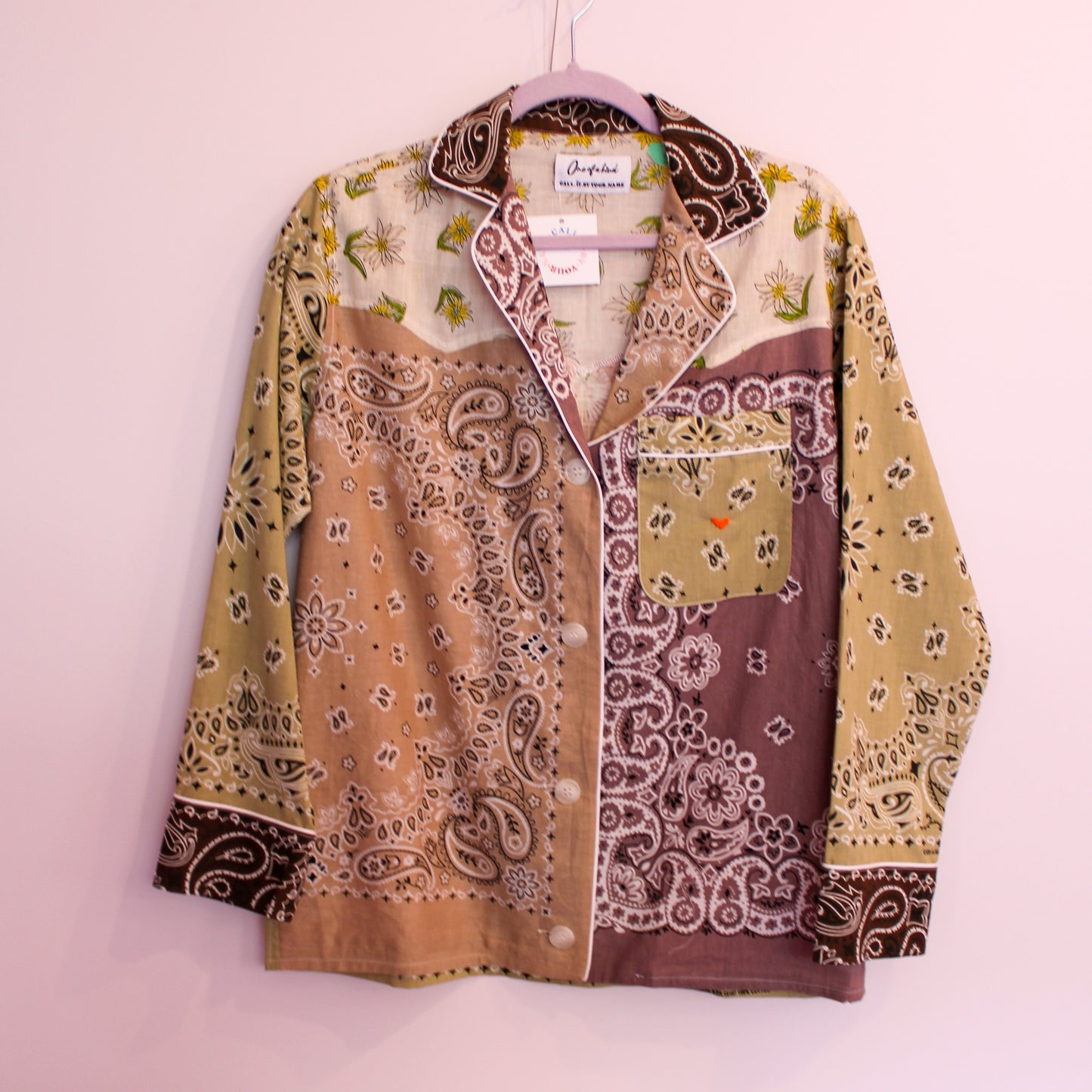 One of a Kind Patchwork Bandana Shirt - Beige