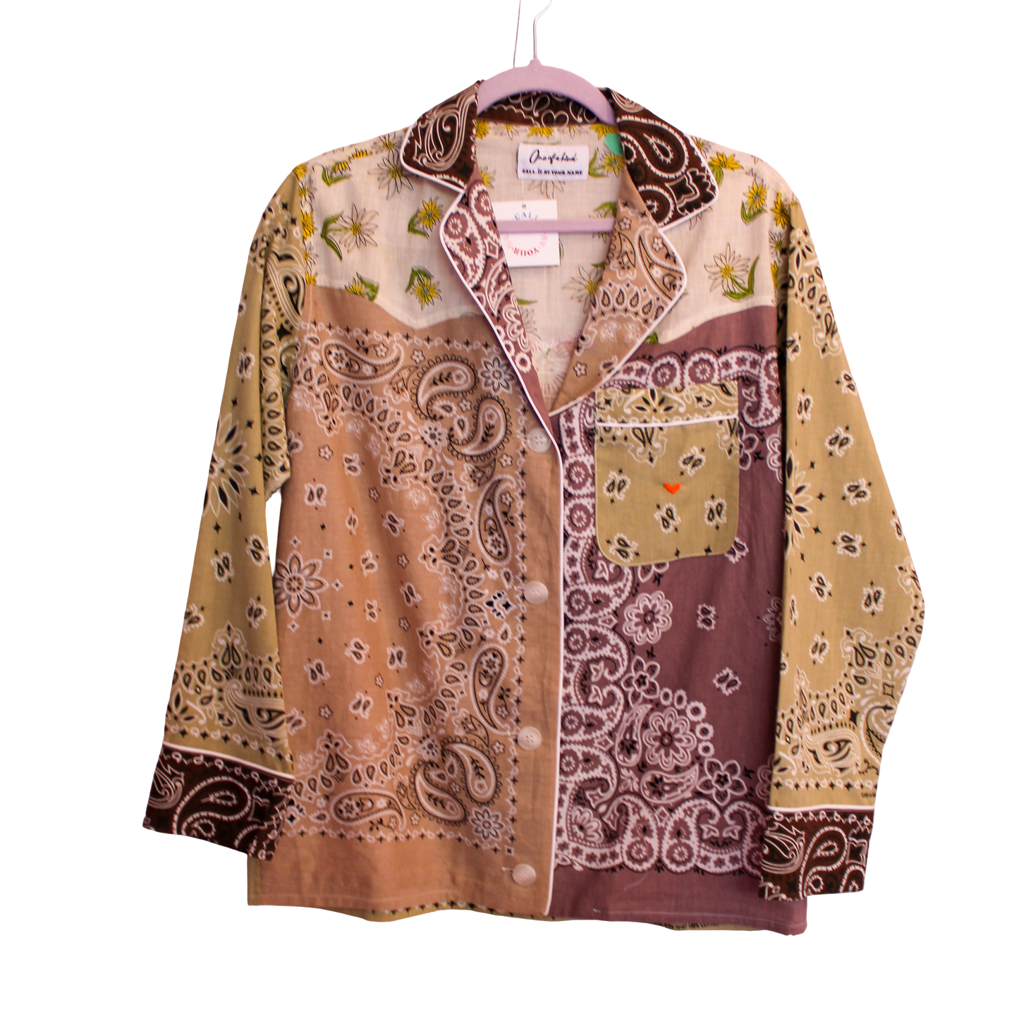 One of a Kind Patchwork Bandana Shirt - Beige