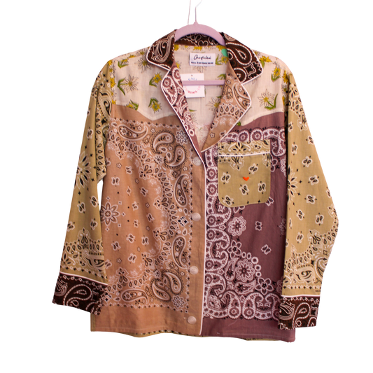 One of a Kind Patchwork Bandana Shirt - Beige