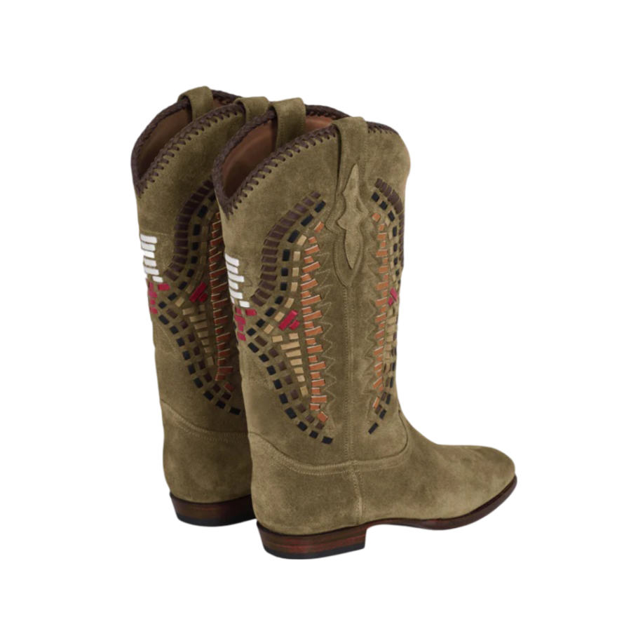 Midnight Inca Suede Cowboy Boots - Chestnut/Multicolor