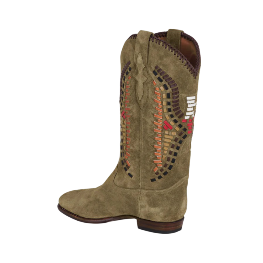 Midnight Inca Suede Cowboy Boots - Chestnut/Multicolor