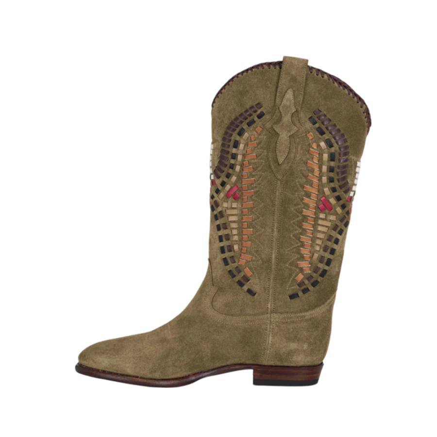 Midnight Inca Suede Cowboy Boots - Chestnut/Multicolor