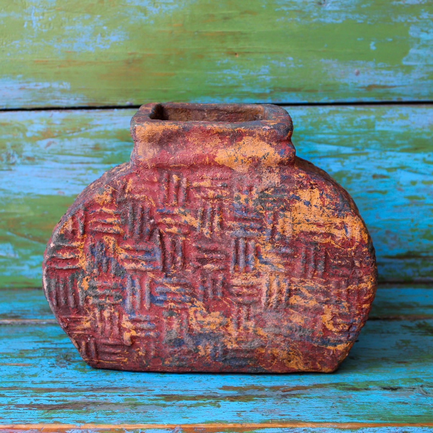 Crosshatch Pottery Vessel with Square Opening