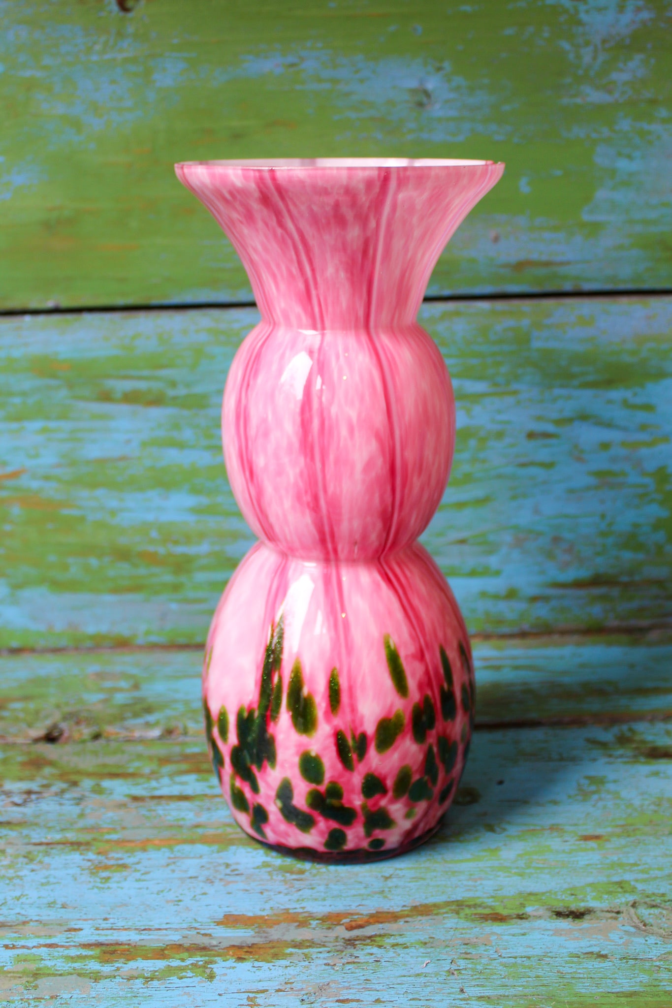 Pink & Green Blown Glass Vase