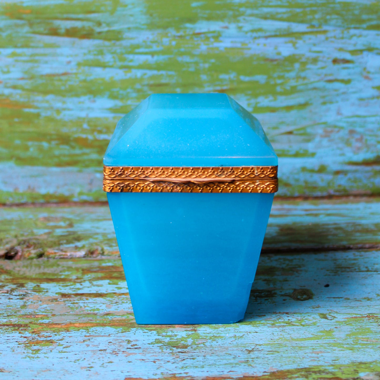 Blue Opaline Glass & Brass Lidded Box
