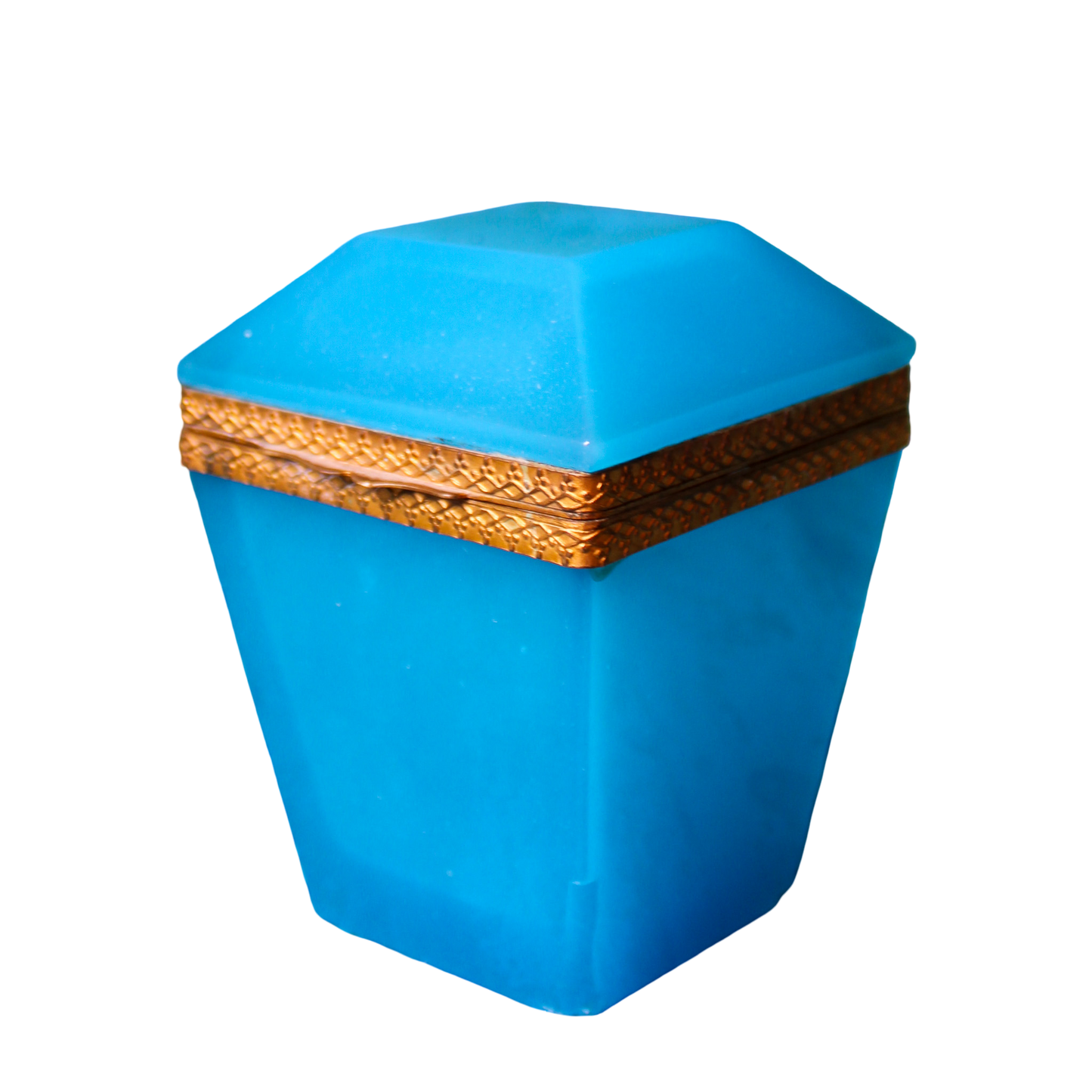 Blue Opaline Glass & Brass Lidded Box