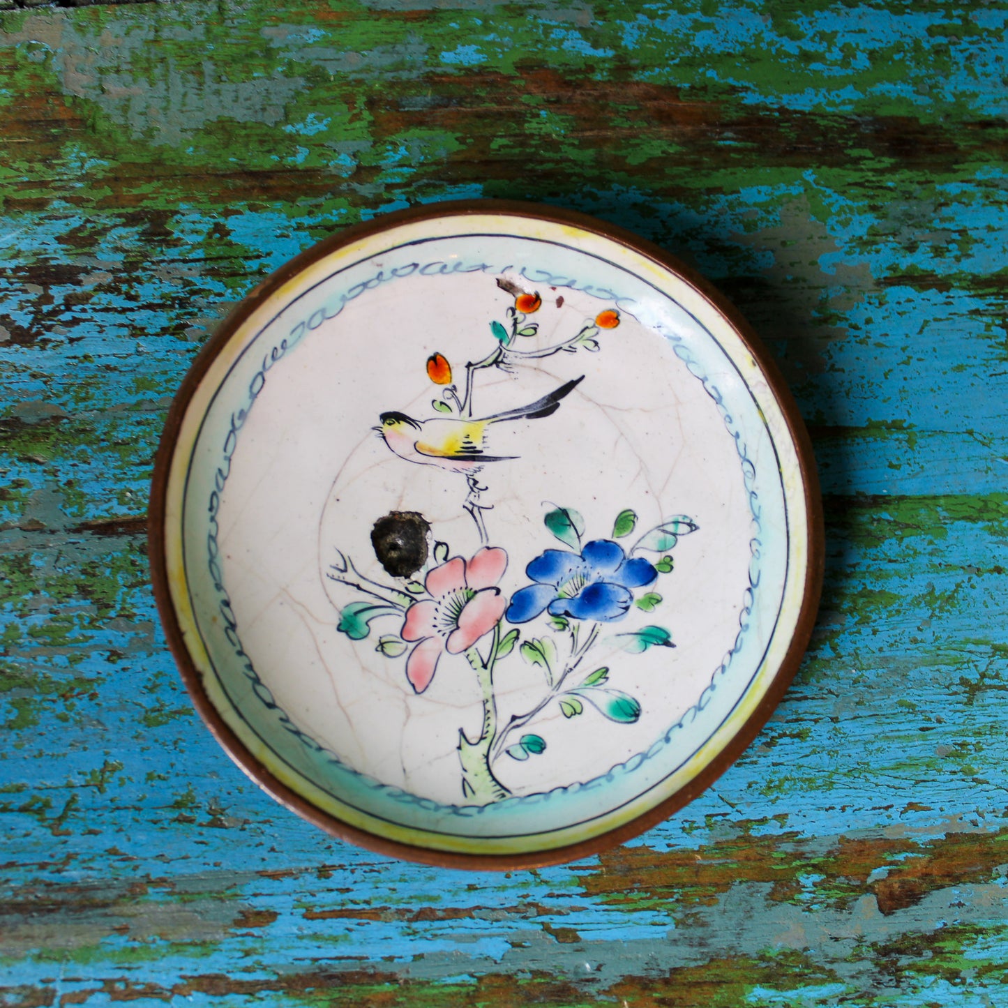 Cloisonne Mini Dish with Birds & Flowers