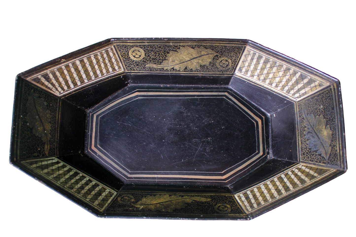 Black & Gold Toleware Oval Octagon Bowl