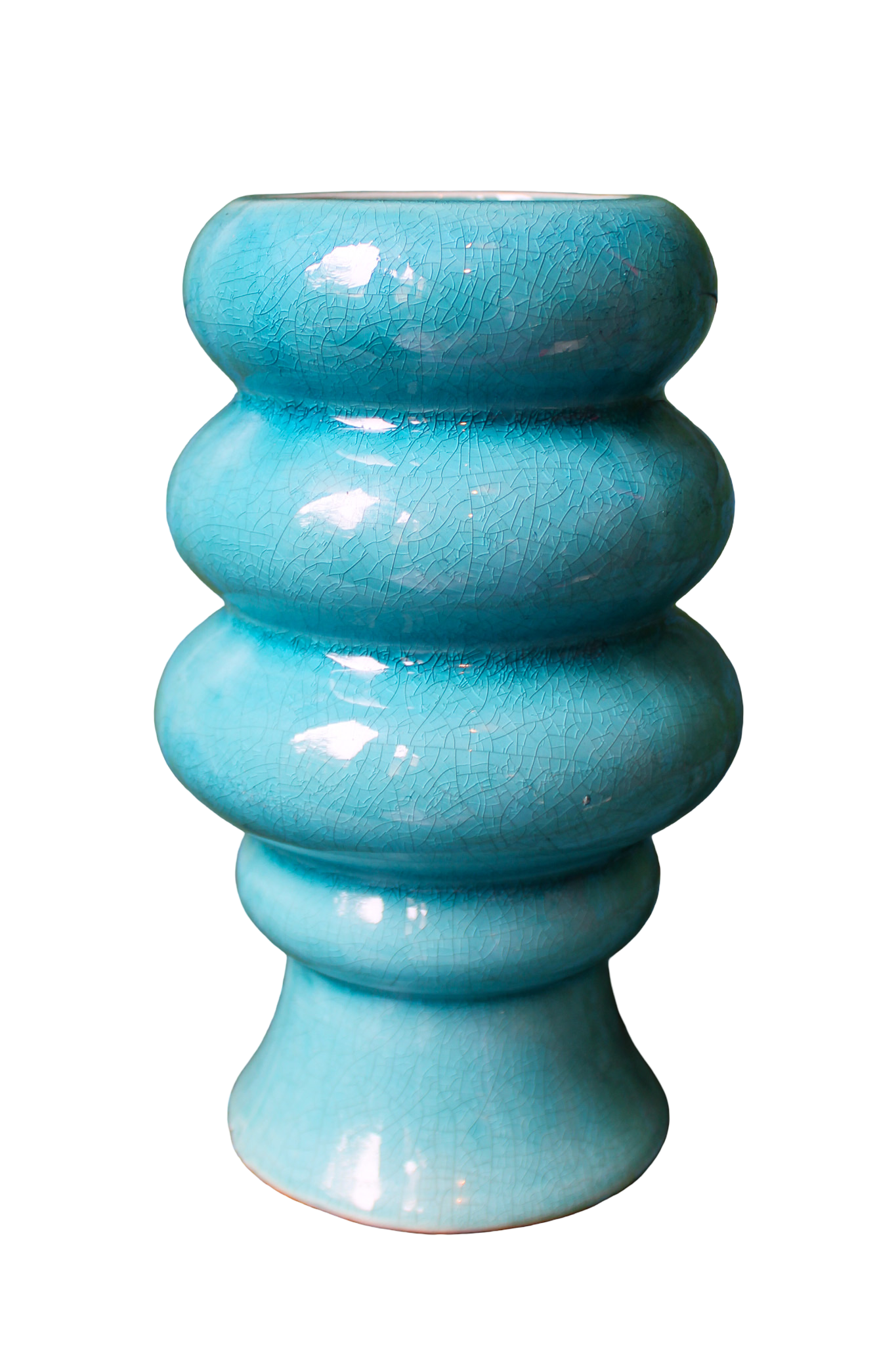 Turquoise Crackle Glaze Beehive Ribbed Ceramic Vase