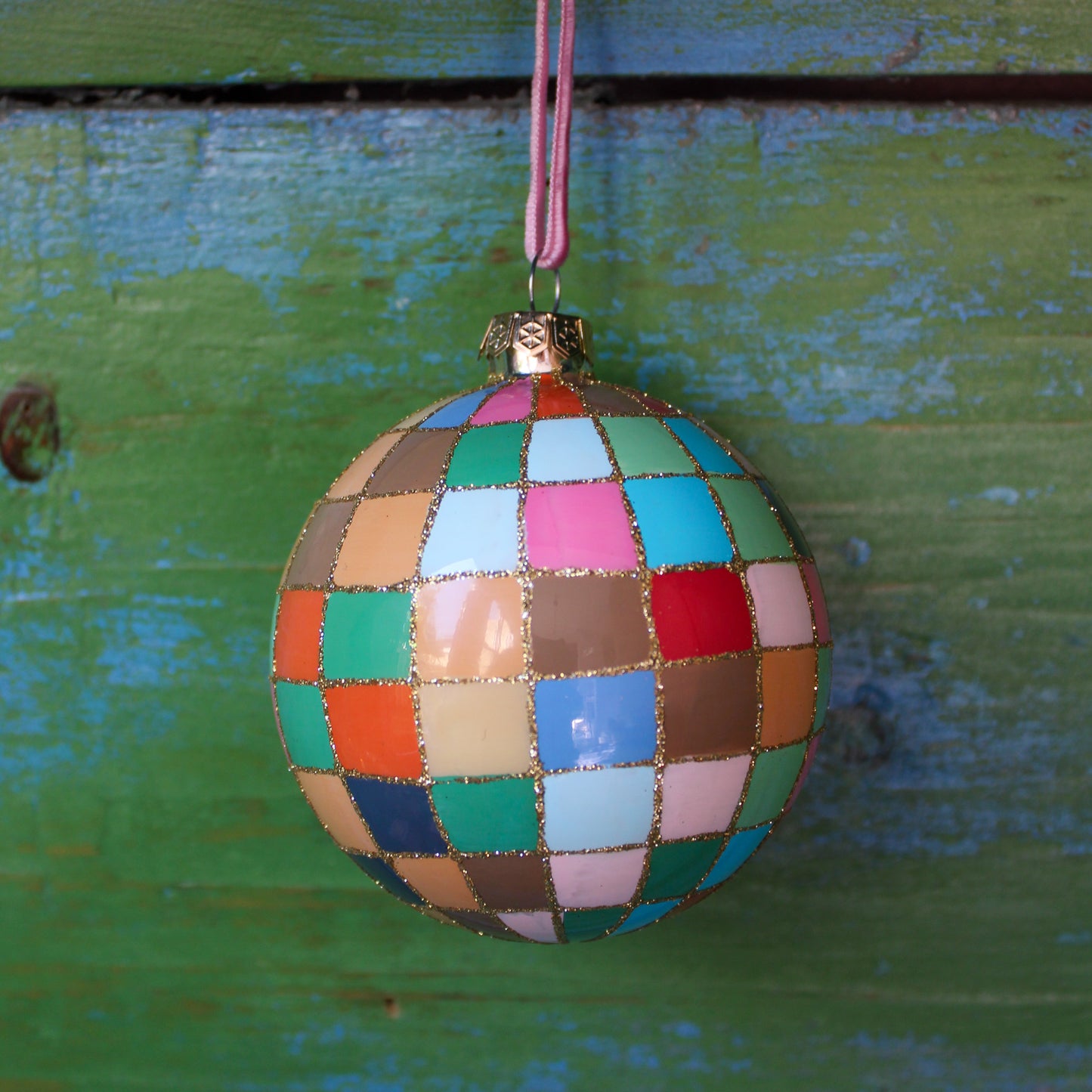 Colorful Multi Check Bauble Ornament