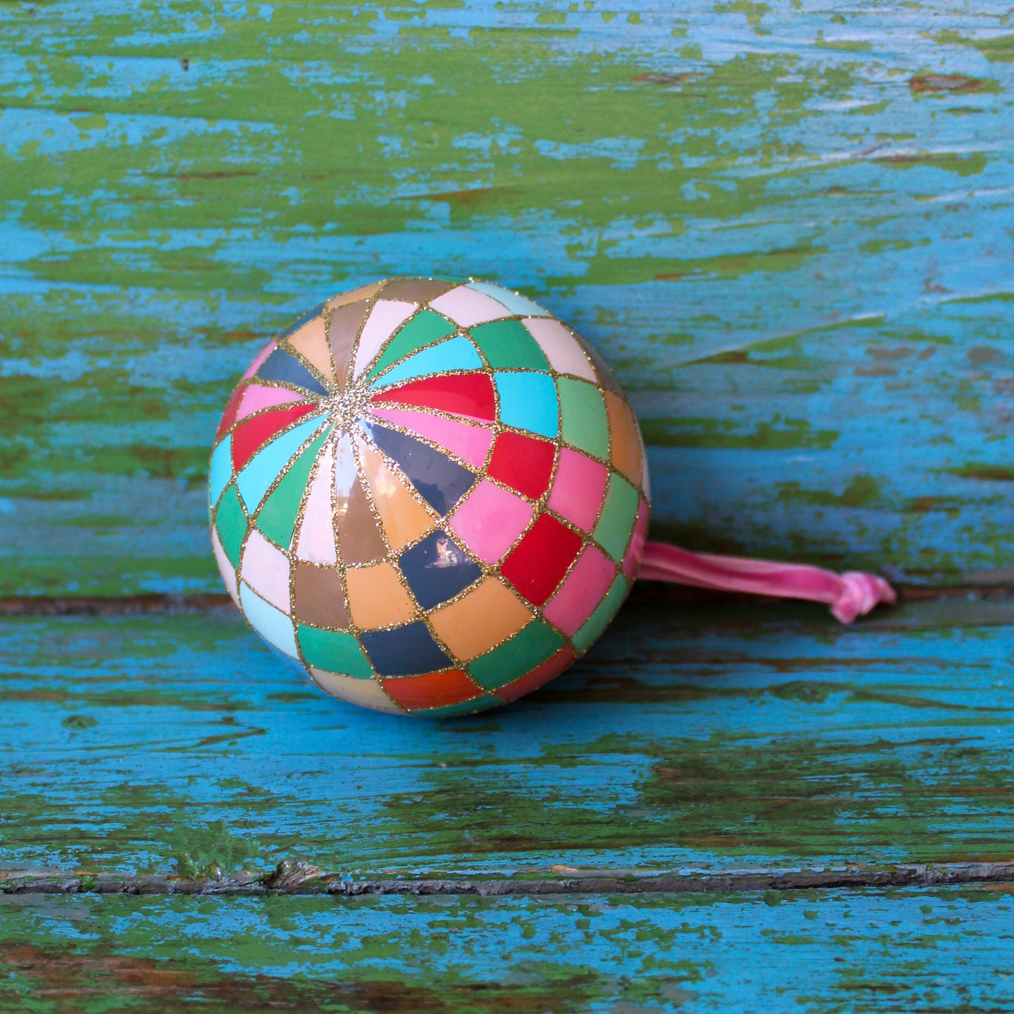 Colorful Multi Check Bauble Ornament