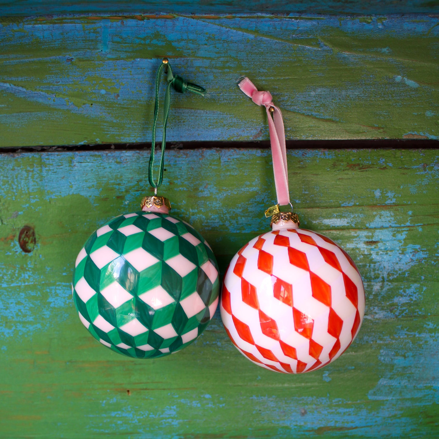 Hand Painted Tumbling Block Bauble Ornament
