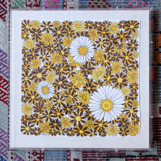 Framed Mid Century Handkerchief - "Daisies"
