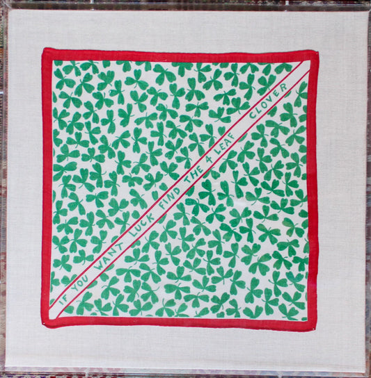 Framed Mid Century Handkerchief - "Four Leaf Clover"
