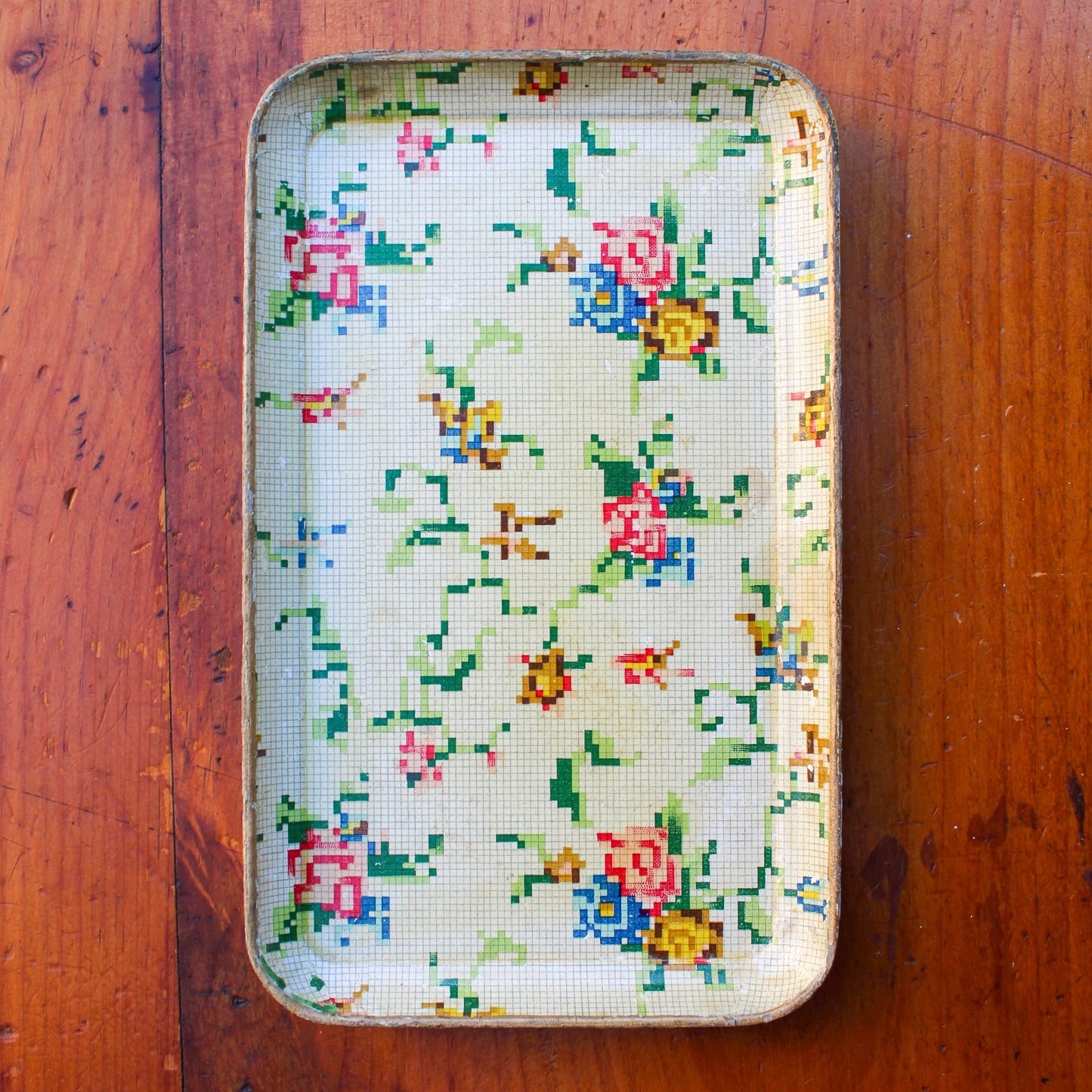 Japanese Paper Mache Tray - Embroidered Flowers