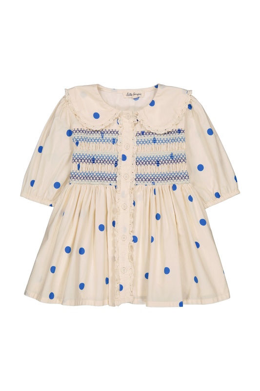 Linette Smocked Blouse - Dots Blue