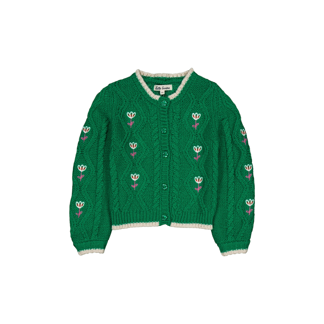 Lison Cable Knit Cardigan - Green