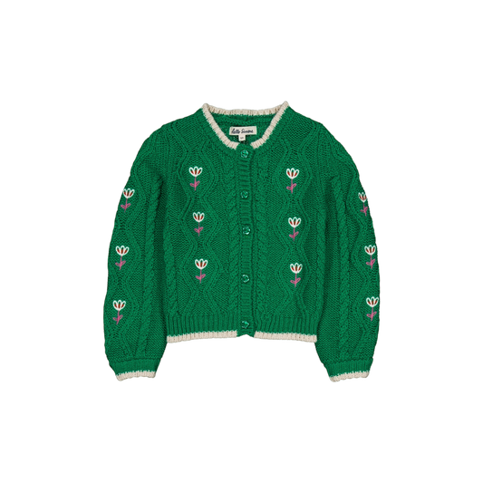 Lison Cable Knit Cardigan - Green