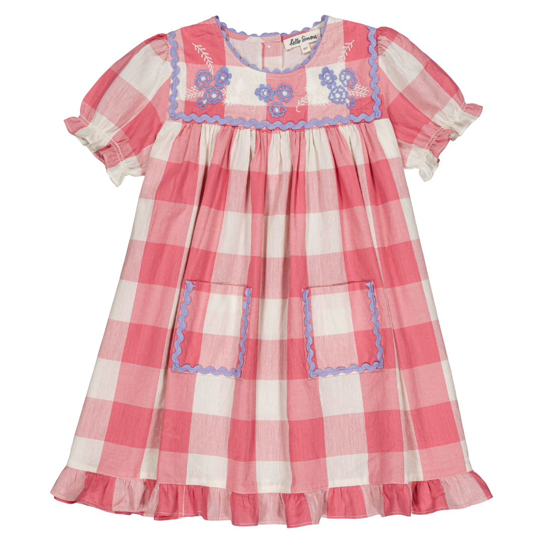 Louisette Dress - Check Rose