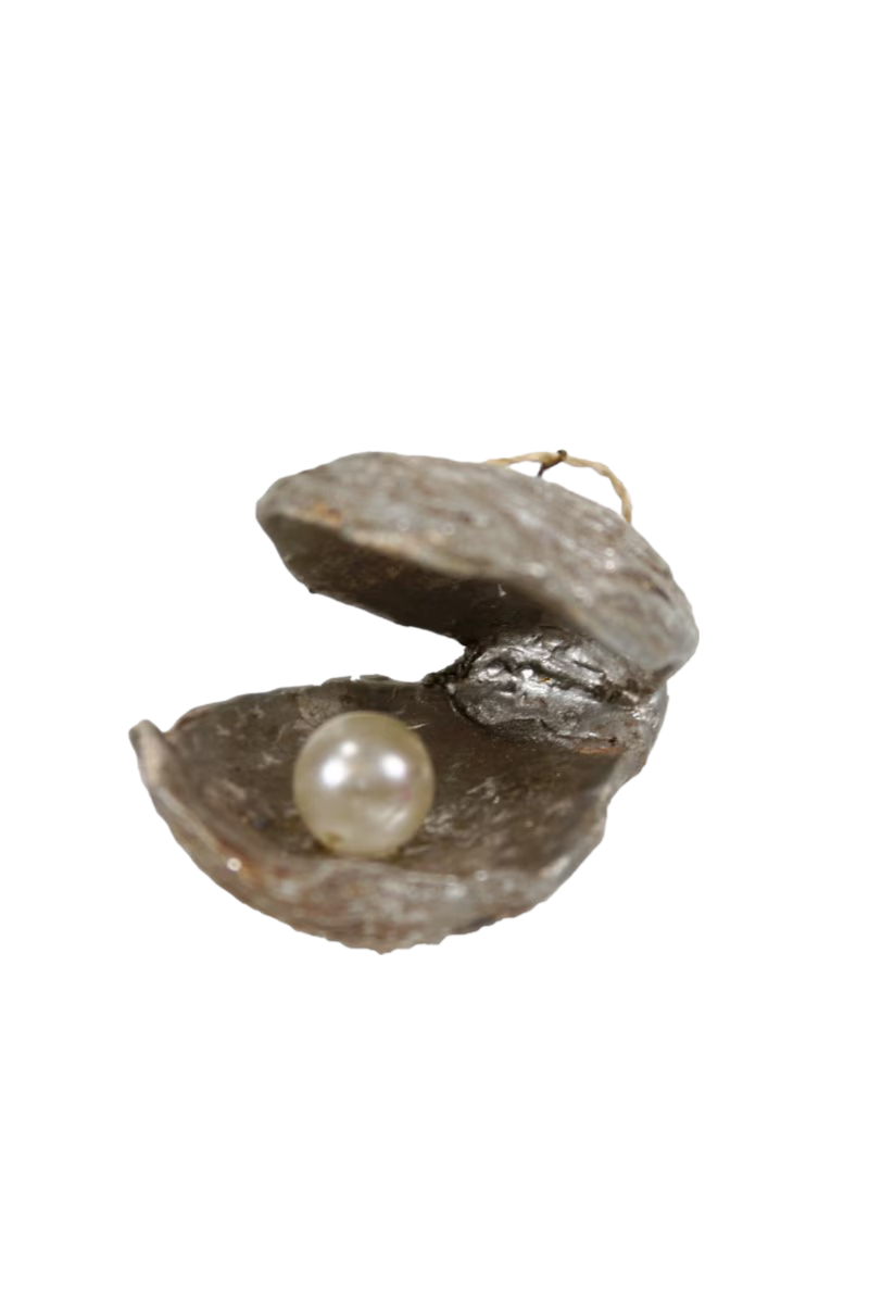 Silver Paper Mache Oyster w/ Pearl Ornament