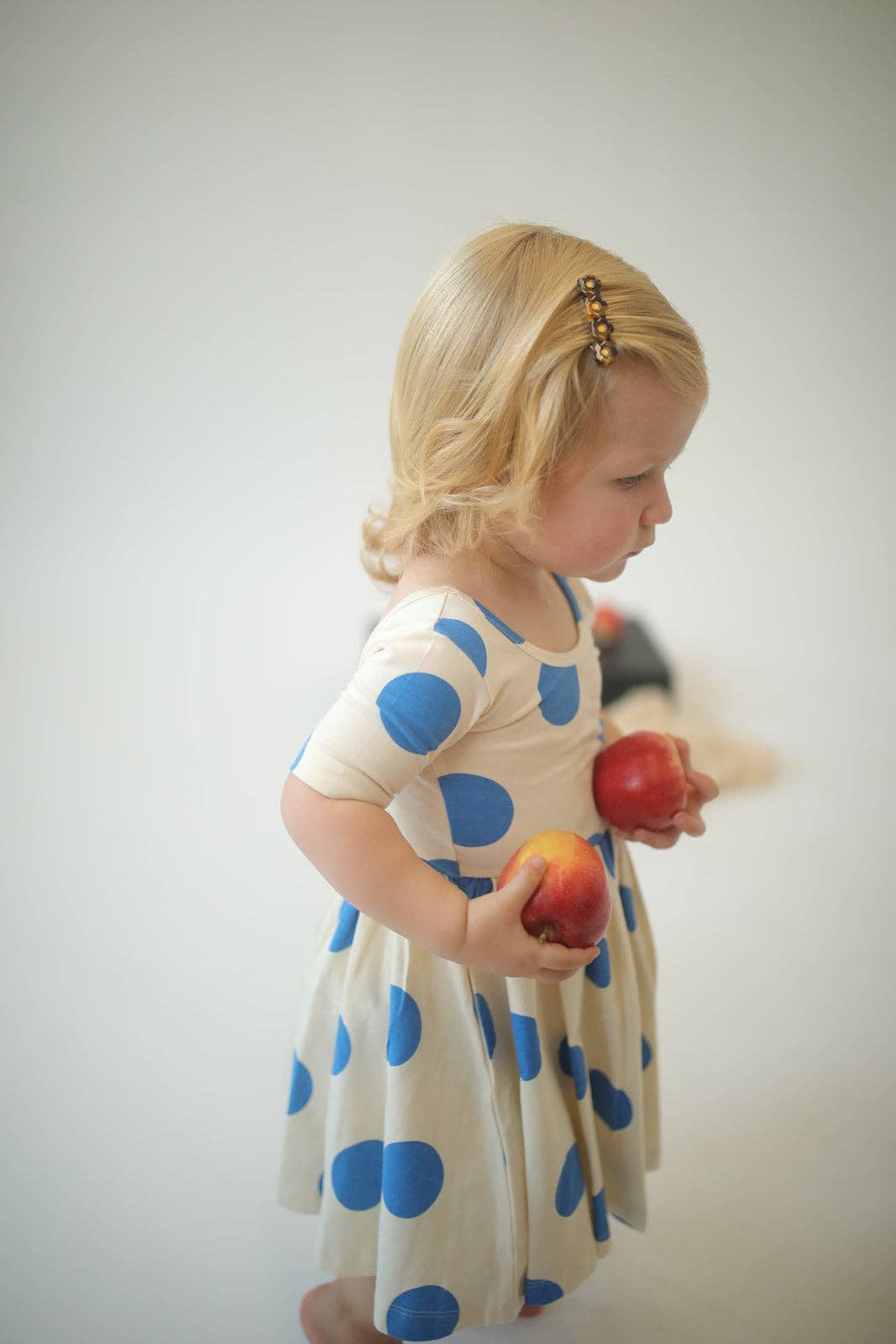 Short Sleeve Twirl Dress - Blue Dots