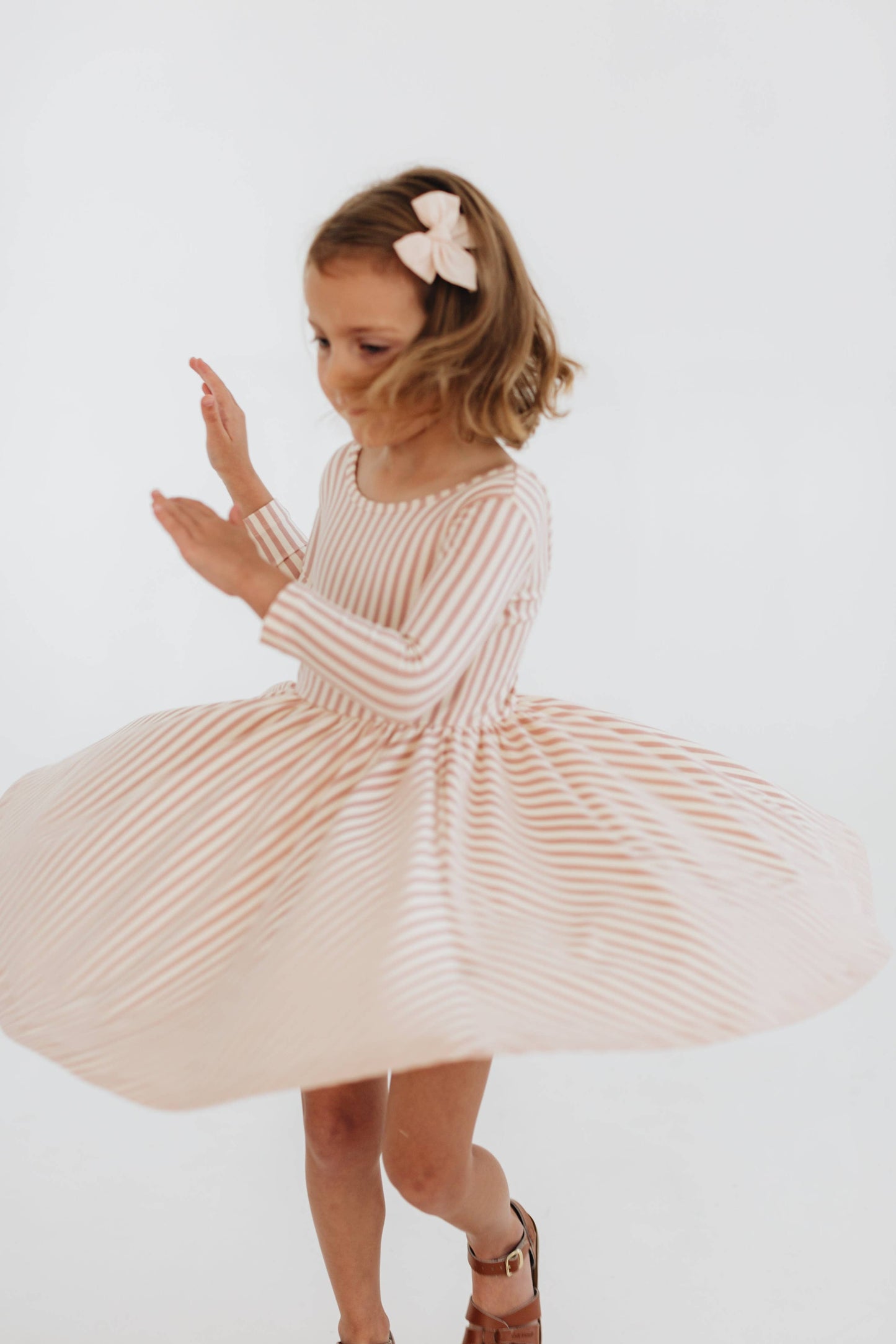 Three-Quarter Sleeve Twirl Dress - Pink Stripes