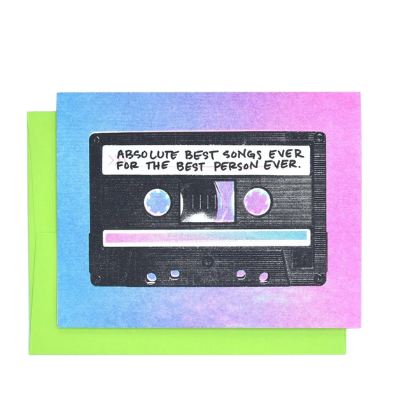 "Best Songs Ever" Cassette Risograph Greeting Card