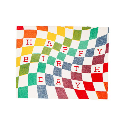 Rainbow Checkerboard Birthday Risograph Card