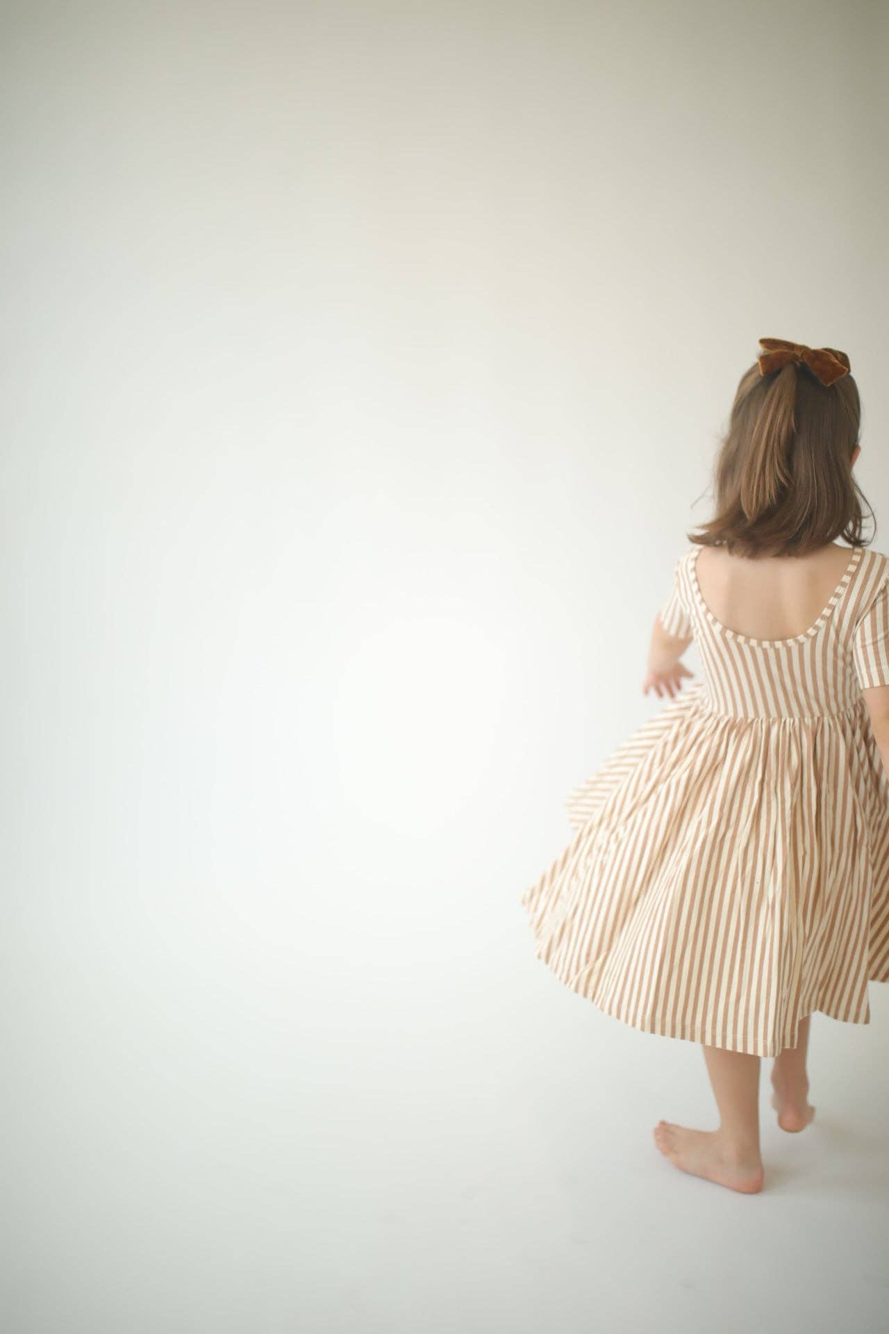 Short Sleeve Twirl Dress - Toffee Stripes