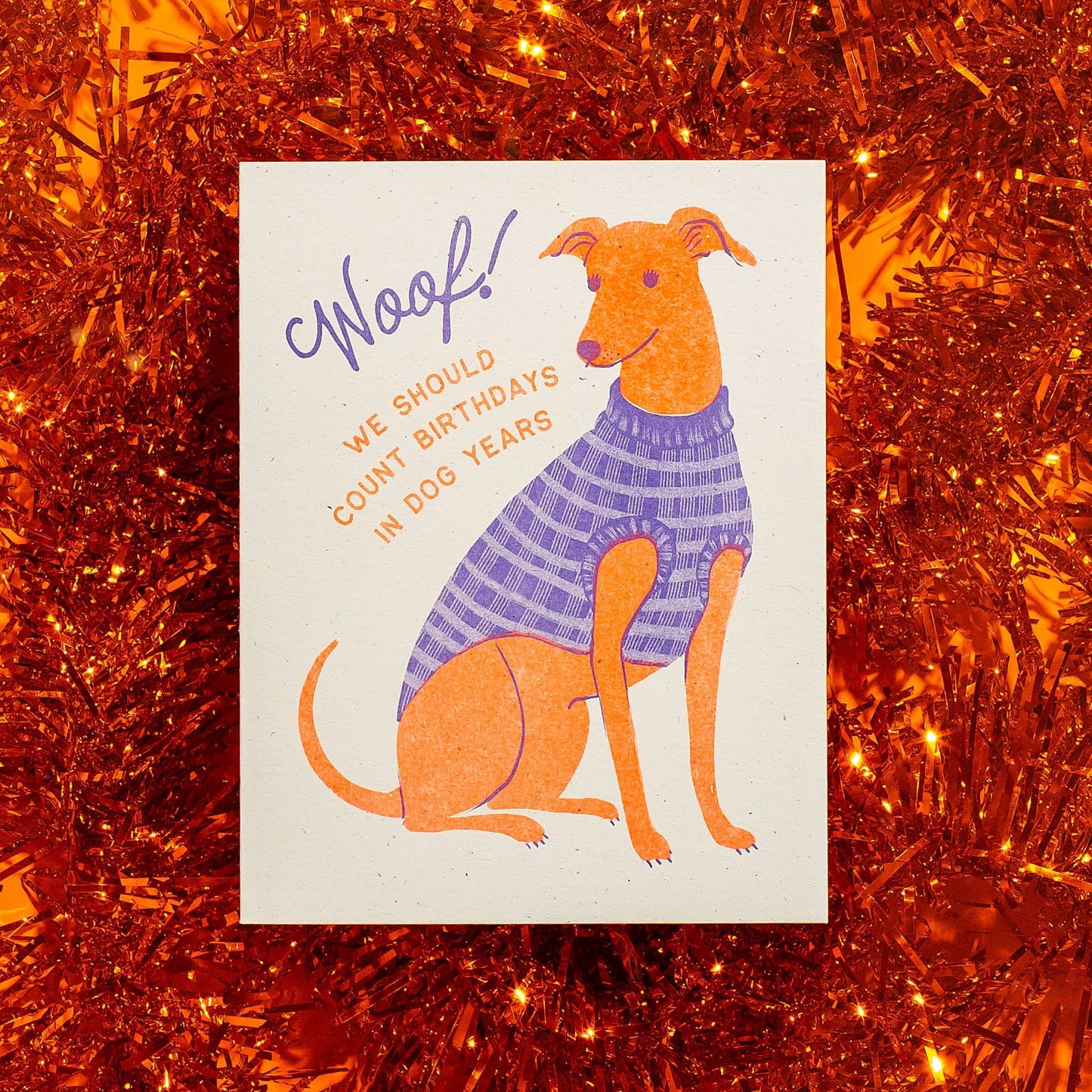 Woof! Dog Years Birthday Risograph Card