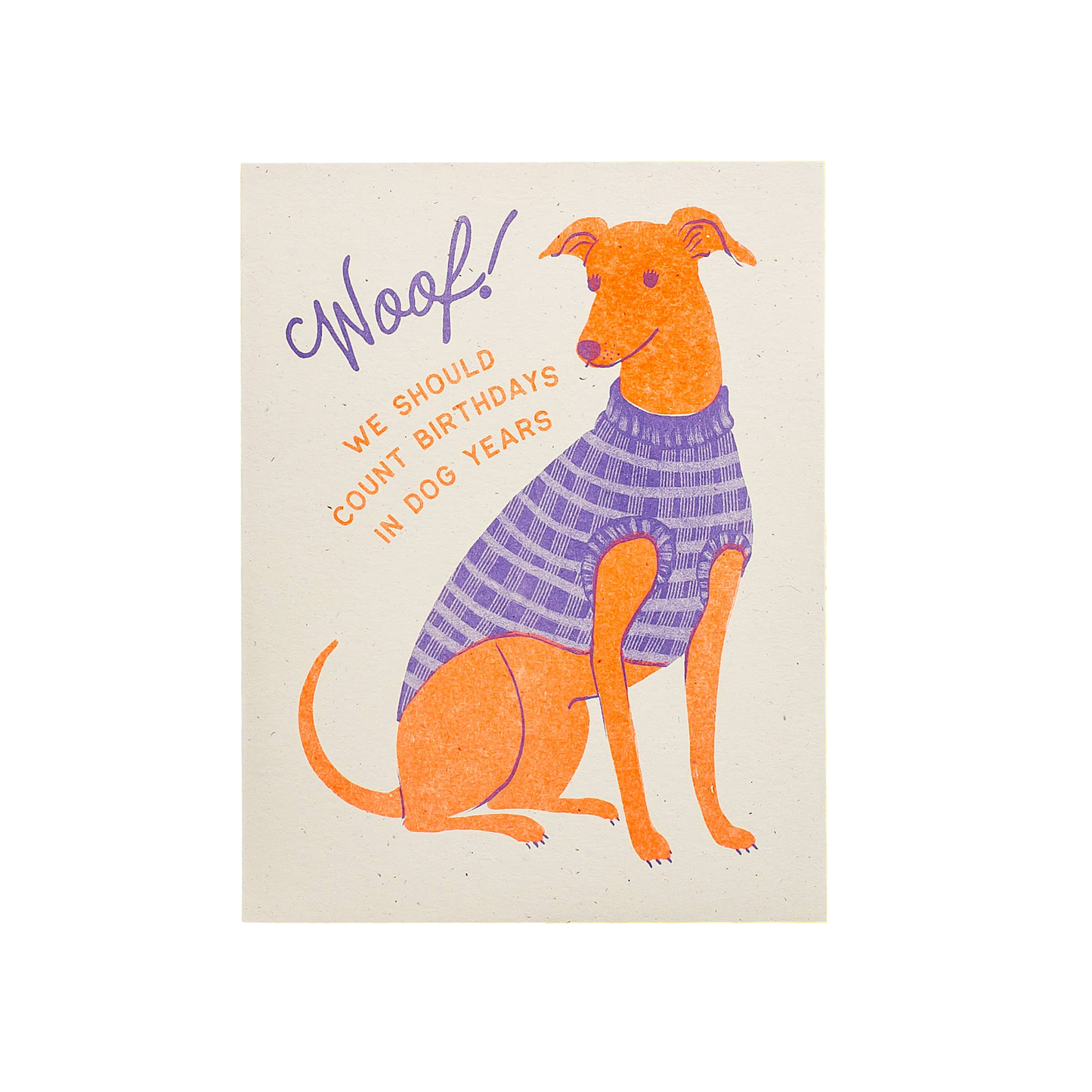 Woof! Dog Years Birthday Risograph Card