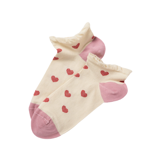 Heart Pattern Ankle Socks with Ruffle Top