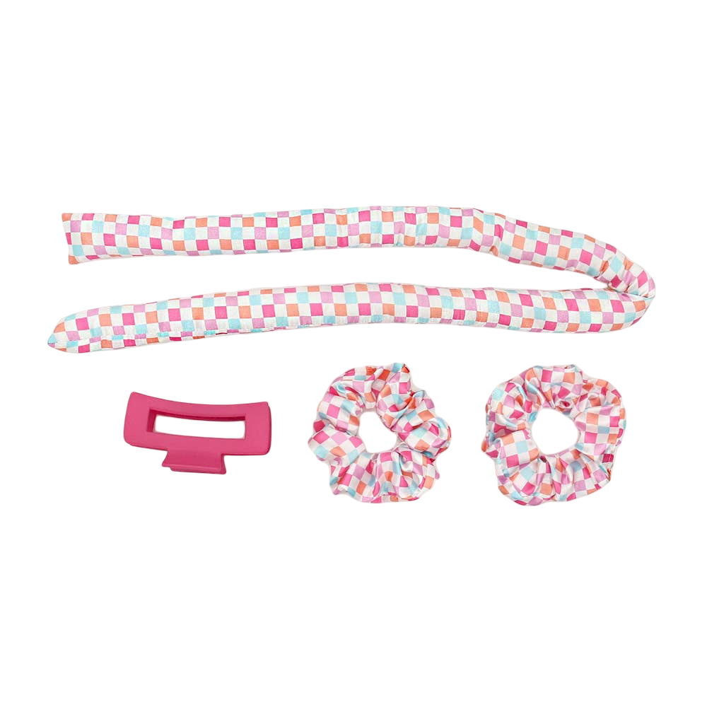 Satin Heatless Curling Set - Rainbow Check
