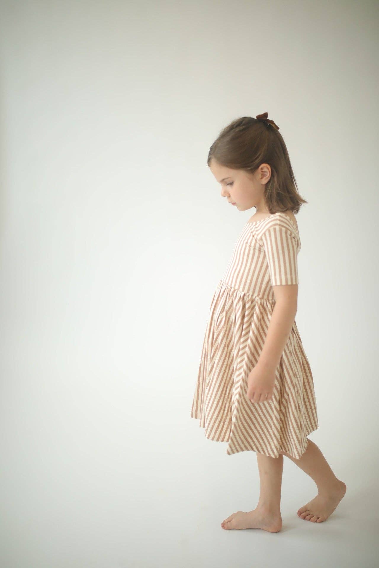 Short Sleeve Twirl Dress - Toffee Stripes