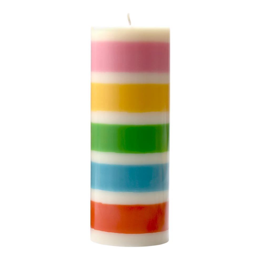 Happy Birthday Rainbow Stripe Pillar Candle