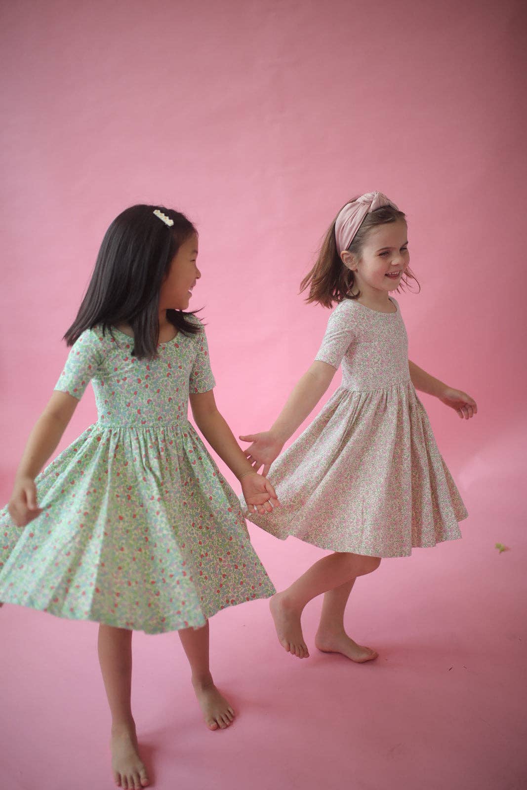 Short Sleeve Twirl Dress - Spring Green Floral