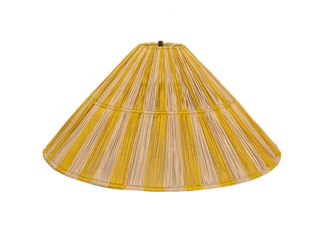 Vintage Ceramic Lamp with Floral Motifs and Striped Woven Lampshade