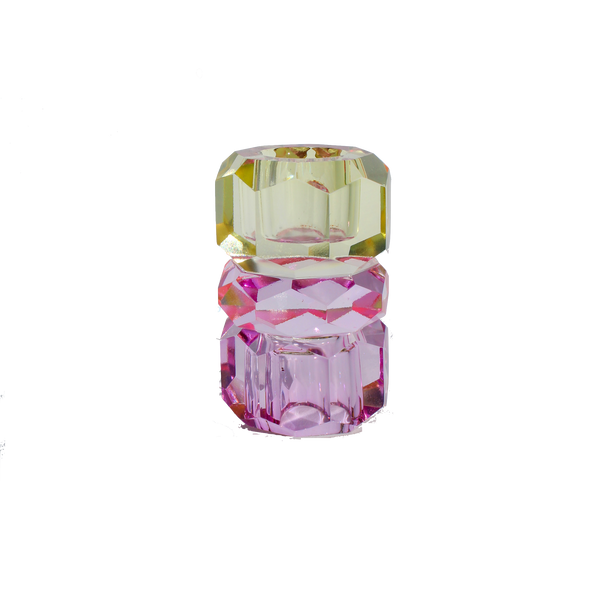 Triple Stacked Crystal Candleholder - Violet/Pink/Butter