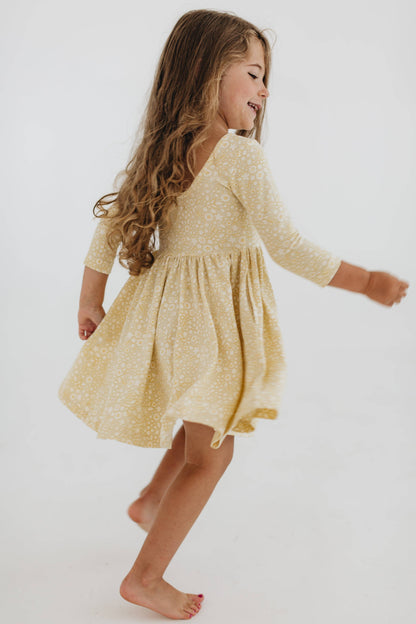 Three-Quarter Sleeve Twirl Dress - Buttercup