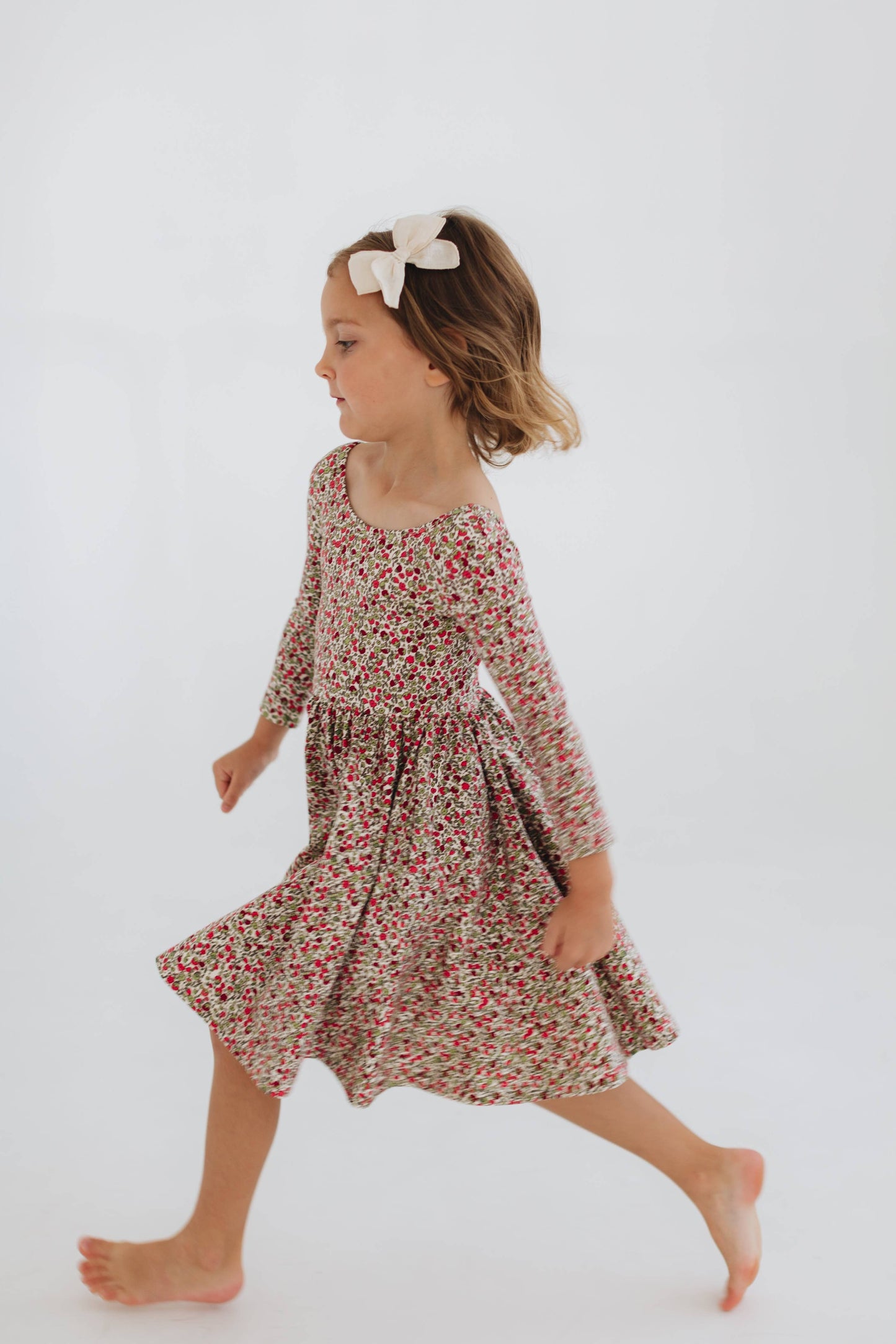 Three-Quarter Sleeve Twirl Dress - Crimson Flora