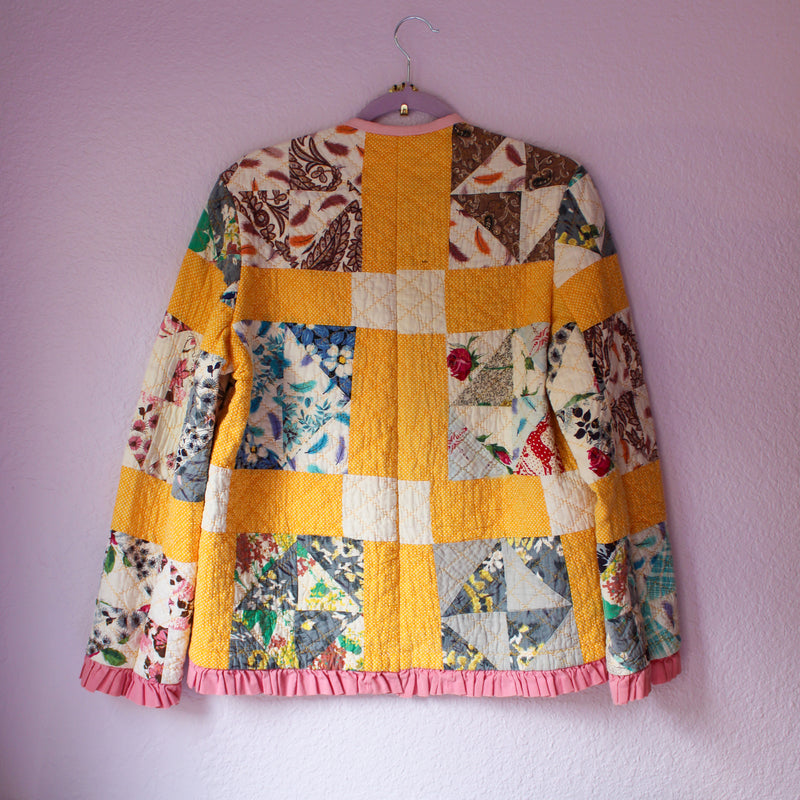 Quilt Collarless Jacket - 1960s Broken Dishes