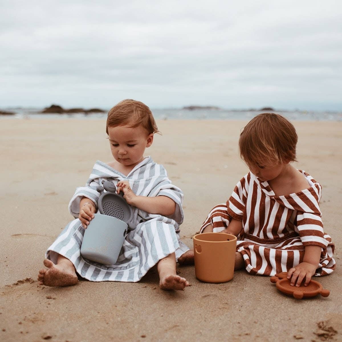 Striped Towel Poncho - Blue Cloud