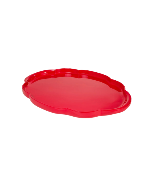 Oval Scalloped Tray - Red