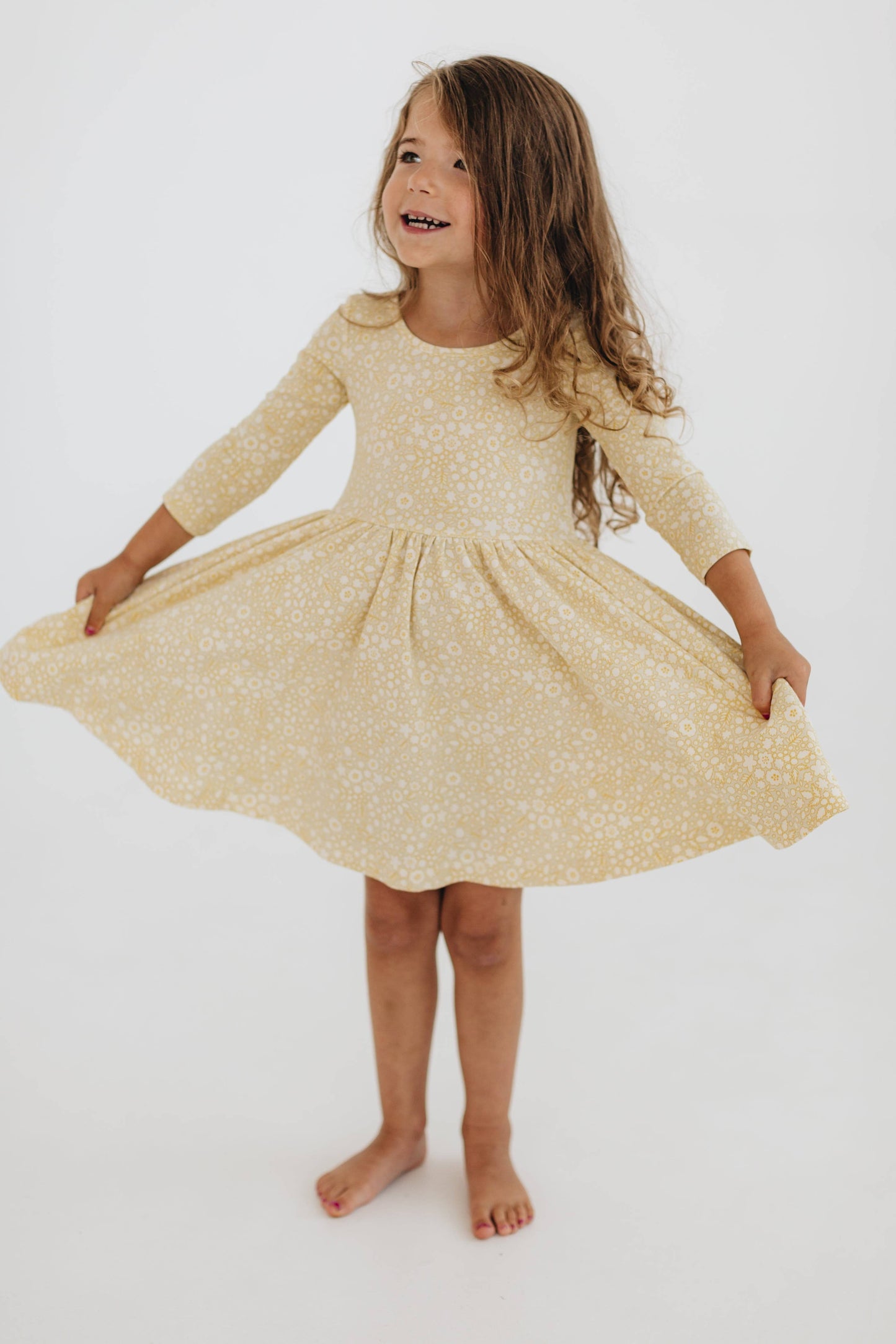Three-Quarter Sleeve Twirl Dress - Buttercup