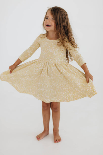 Three-Quarter Sleeve Twirl Dress - Buttercup